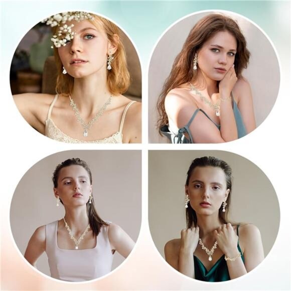 Rhinestone Wedding Jewelry Set Bridal Necklace Bracelet Earrings Prom Gift Women - Picture 3 of 8
